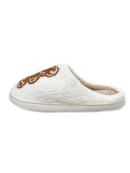 Bulk Slippers | Unisex Gingerbread Man Fuzzy Slippers Winter Warm Indoor Home Shoes Wholesale