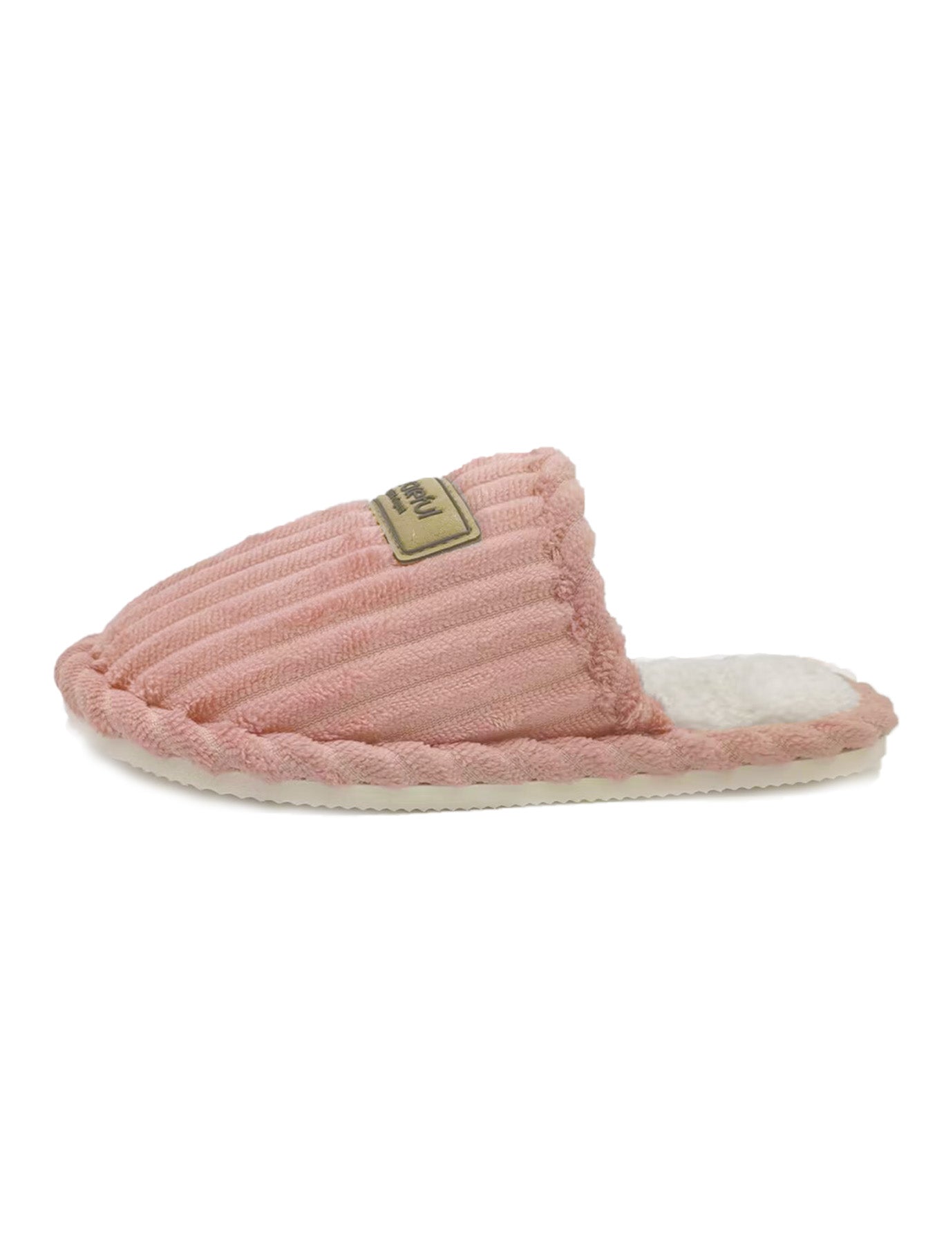 Bulk Slippers | Soft Ribbed Plush Slippers Women Winter Warm Anti-slip Indoor Shoes Wholesale