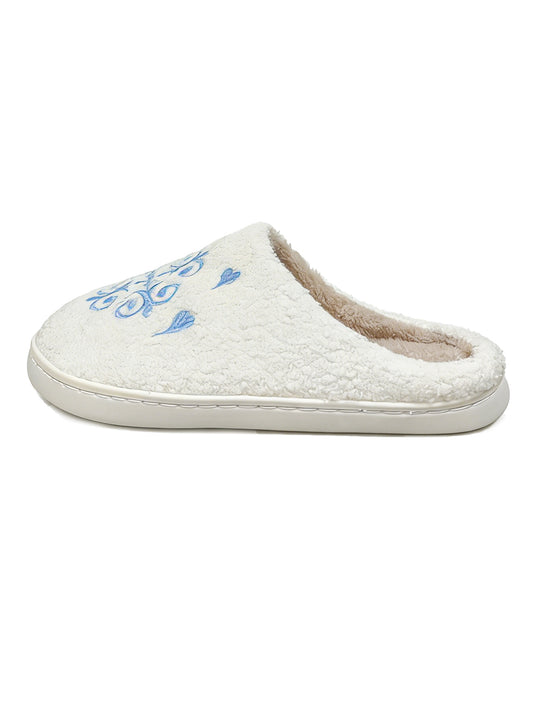 Bulk Slippers | Soft Unisex Blue Snowflake Fuzzy Slippers Winter Warm Indoor Family Shoes Wholesale